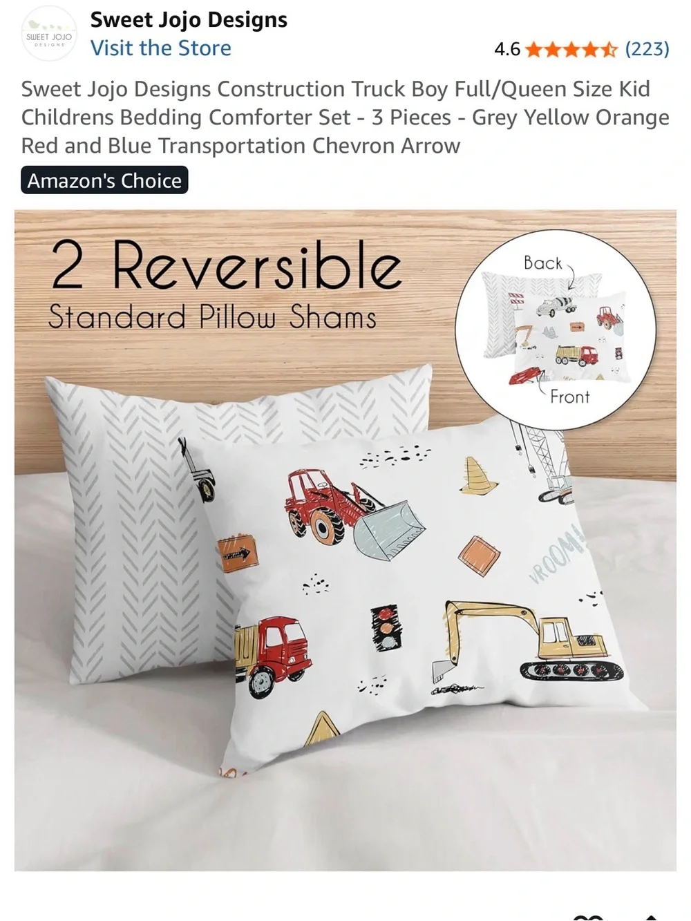 Construction Truck Comforter Set - White with Red, Yellow & Orange Accents